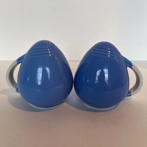 Set of Vintage Blue and White Egg Shaped Ceramic Salt and Pepper  Shakers